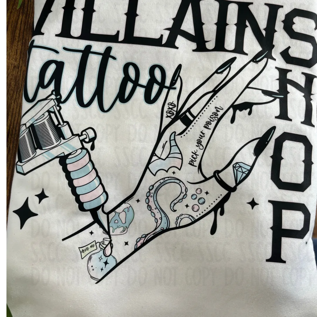 Villian Tattoo Shop Crewneck (Backside and Sleeve)