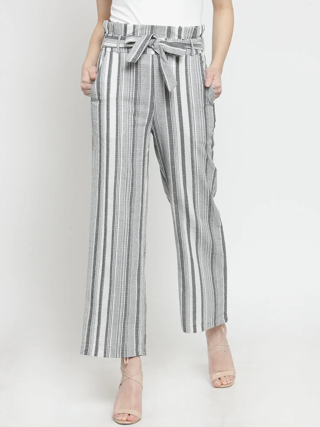 Women Grey Striped Relaxed Fit Lower