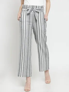 Women Grey Striped Relaxed Fit Lower