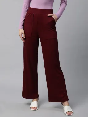 Women Wine High Waisted Boot Cut Cotton Blend Lower