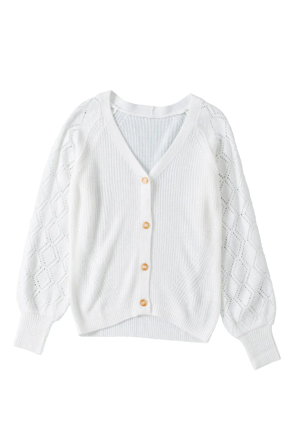 Women's Bishop Sleeve Button V Neck Sweater Cardigan