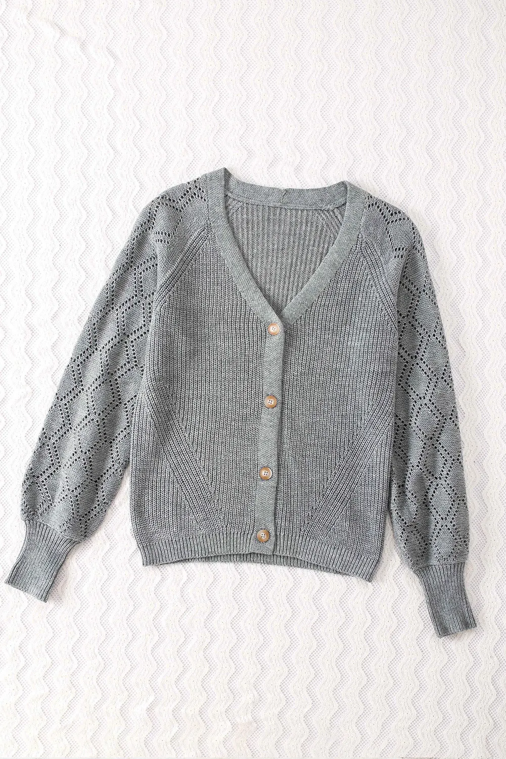 Women's Bishop Sleeve Button V Neck Sweater Cardigan