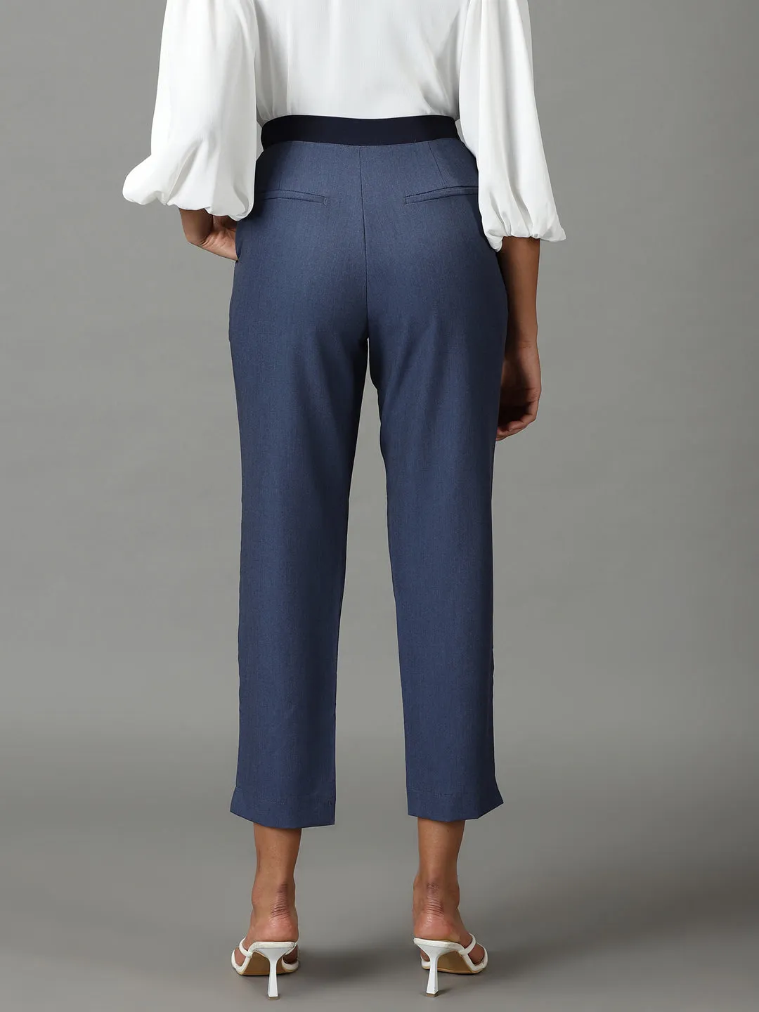 Women's Blue Solid Formal Trouser