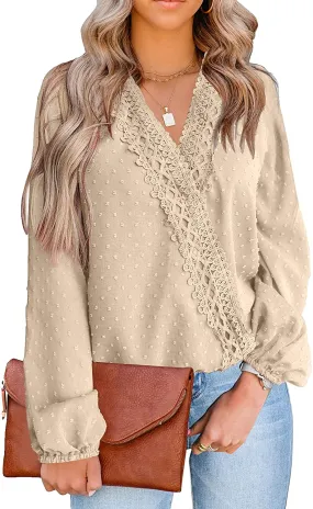 Womens Long Sleeve Chiffon Lace Blouses