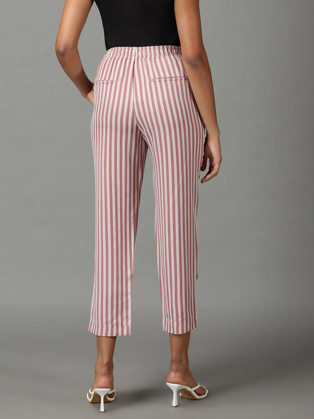 Women's Mauve Striped Formal Trouser