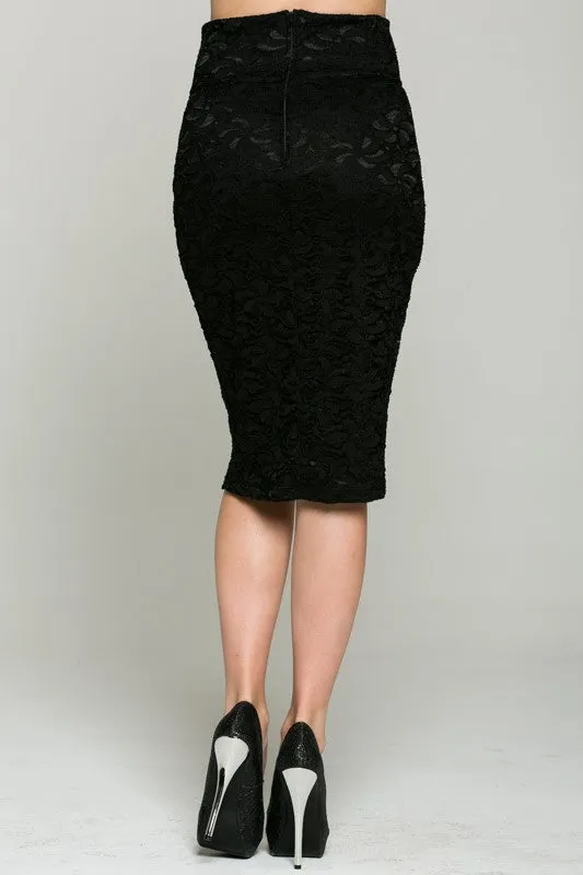 Working Girl Black Lace Pencil Skirt