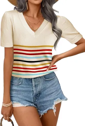 Zeagoo Short Sleeve Sweaters Soft Casual V Neck Pullover Tops